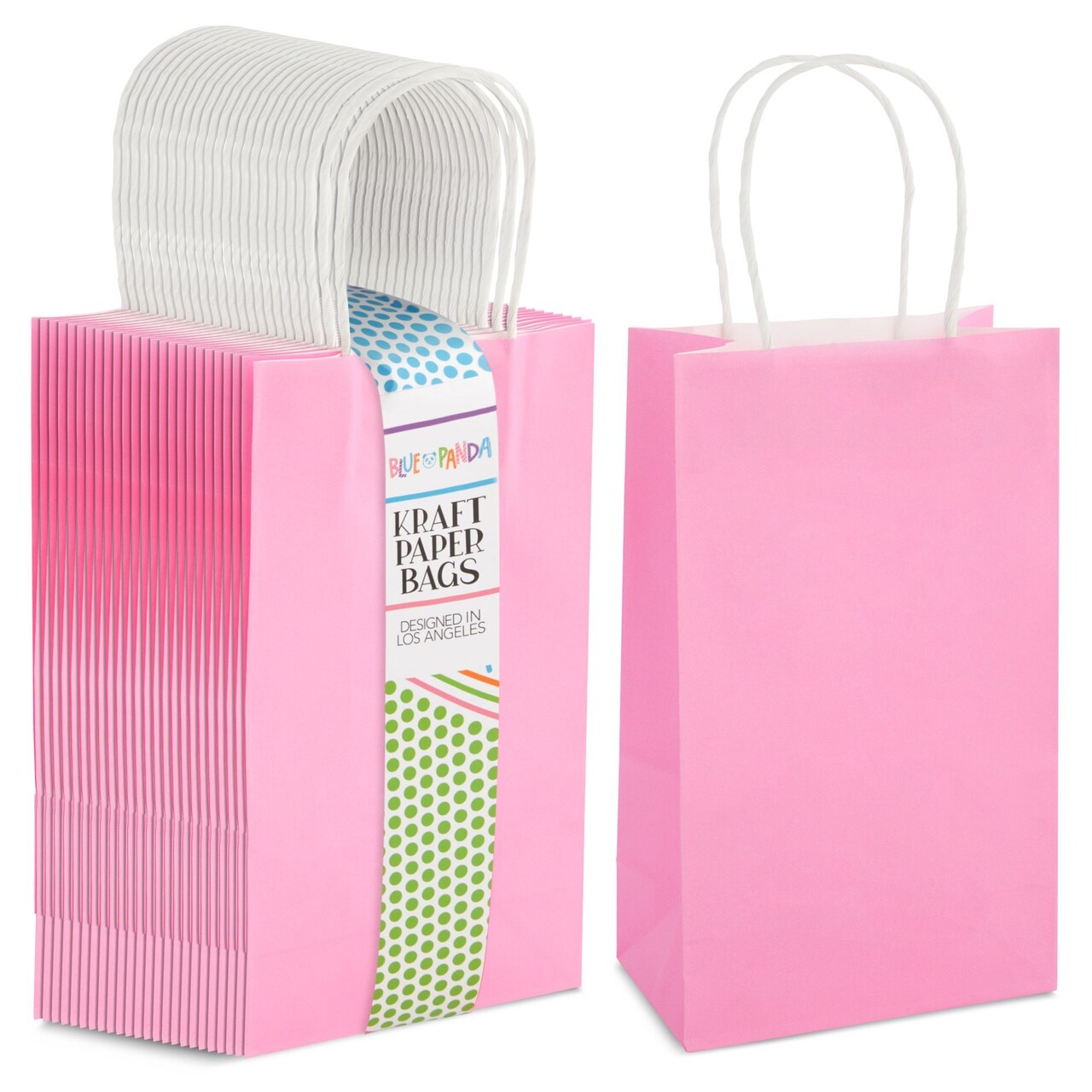 25-Pack Pink Gift Bags with Handles - Small Paper Treat Bags for Birthday, Wedding, Retail (5.3x3.2x9 In)